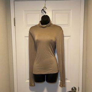 Tan Nude Beige Slim Slinky Soft Knit Turtleneck Long Sleeve H&M Tee Top L